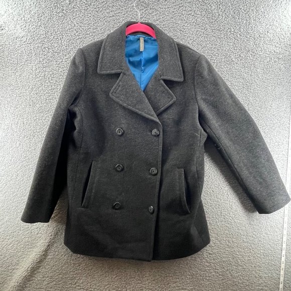 Hanna Andersson Girls Pea Coat Jacket Wool Double Breasted Gray Size 12 - Picture 1 of 10